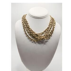 Vintage Gold Tone Multi Chain Choker: Bamboo Style Clasp
